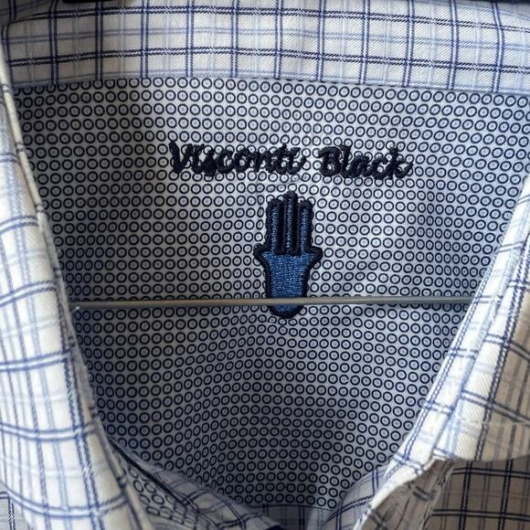 Visconti Men's Dress Shirt XL No Show Button Down Long Sleeve Blue & White Nice - Picture 3 of 9
